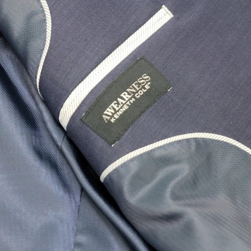 Kenneth Cole Blazer Mens 44L (Fits 42L) Blue Wool Stretch Awearness Suit Jacket